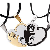 Collares Pareja Yin Yang Gatos Acero Inoxidable