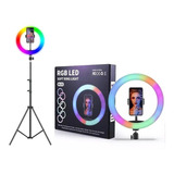 Aro De Luz Multicolor Rgb 33cm Soporte Celular Y Trípode 2m