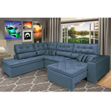 Sofa De Canto Retrátil,reclinável Cama Inbox Platinum Azul