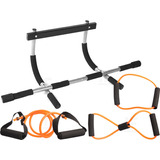 Barra Porta Fixa Exercicio Treino Musculação + Kit Elástico Cor Preto