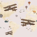 Foto Mural Adesivo Decoração Avião Aviador Viagem Animais M²