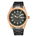 Reloj Q&q A214j412y Negro Pavonado Hombre Acero + Estuche