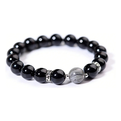 Cuarzo Turmalina Natural Pulsera Pulseras Hombre 10mm | Meses sin interés