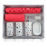 Kit De Banheiro Completo Tapete Saboneteira Lavabo Vermelho