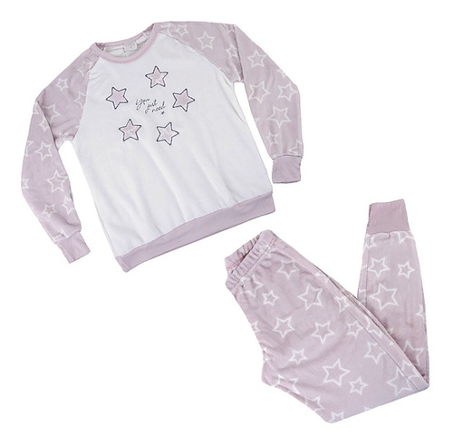 Pijama Feminino Danka Ml Fleece Estrela Rosa - 8881 