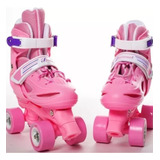 Patines Roller 4 Ruedas Ajustable Rosados Y Azul