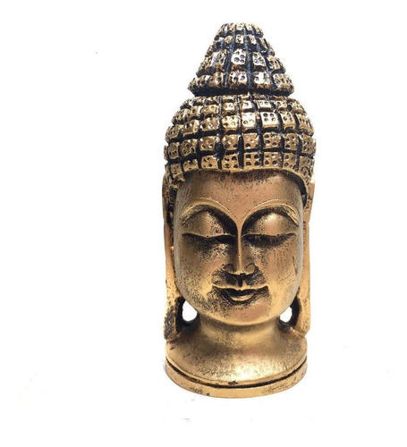 Estátua De Cabeça De Buda Resina Dourada 15cm