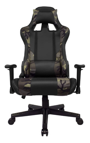 Silla De Escritorio Audiotek Mkz-lksillagamercamu Gamer Ergonómica  Negra Y Camuflaje Con Tapizado De Cuero Sintético