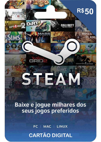 Steam Cartão Pré-pago R$50 Reais Crédito Card - Imediato