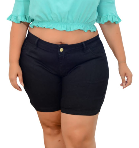 Bermuda Feminina Meia Coxa Preta Plus Size