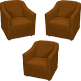 Kit 3 Poltronas Cadeiras Decorativas Consultórios Sued Cores Cor Terracota Desenho Do Tecido Suede