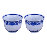 Tazas De Té Retro De Porcelana Azul Y Blanca, Juego De 2 Pie