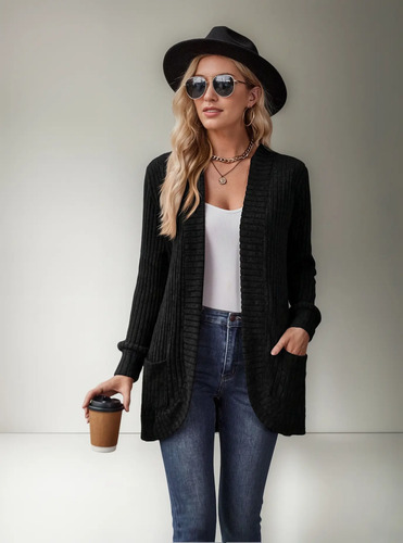 Acogedora Chaqueta De Punto Cálido Para Mujer Con Bolsillos