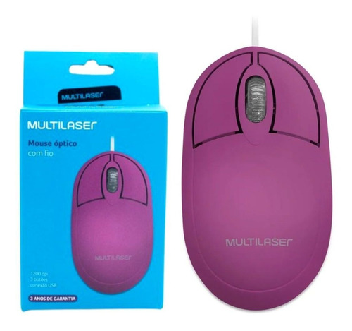 Mouse Multilaser Classic Box Óptico Rosa Pink - Mo304