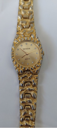 Reloj Dorado Brillante Fiesta Bijou Quartz Pila Imp.usa