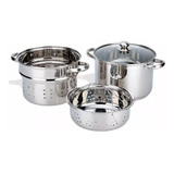 Pasta Set X3 Piezas Olla Colador Vaporera Roswell Acero 24cm