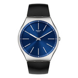 Reloj Swatch Formal Blue 42 De Cuero S07s125 Color De La Malla Negro Color Del Bisel Plateado Color Del Fondo Azul