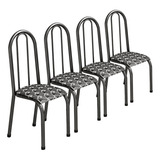 Conjunto Kit 4 Cadeiras Metal Aço Cozinha Jantar Almofadada Cor Da Estrutura Da Cadeira Cinza-escuro Cor Do Assento Cinza Desenho Do Tecido Geométrico