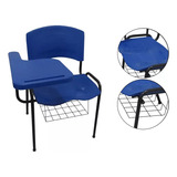 Conjunto 8 Unid. Cadeira Universitária Azul Com Prancheta