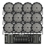 Kit 12 Canhão Refletor Par Led 54 Led 3w Rgbwa + Mesa Dmx Dj