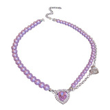 Collar Perlas Y Corazón Cristal Morado Accesorio De Diseño