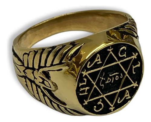 Anillo De Poder Del Rey Salomón Plata Maciza .925 Baño Oro