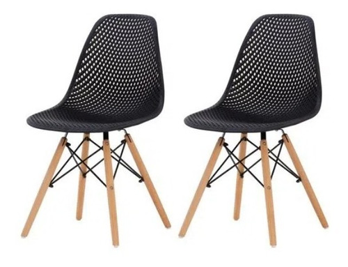 Kit 2 Cadeiras Eames Design Colméia Eloisa Preta