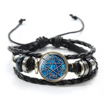 Pulsera De Cuero Trenzado Supernatural Atrapa Demonios Azul