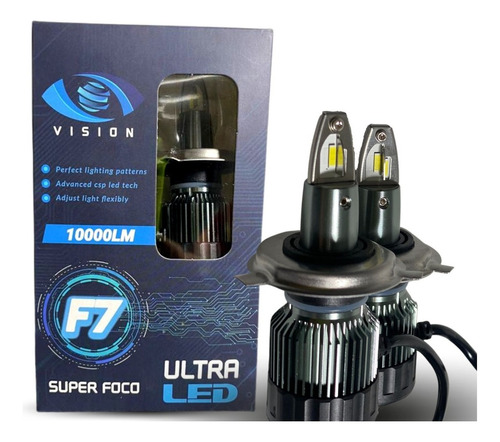 Kit Lâmpadas Ultra Led F7 H4 10.000 Lm Super Foco Vision