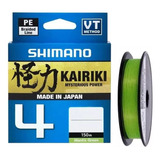 Línea Trenzada Shimano Pesca Kairiki 4 30 Libras 150m 0.23mm Color Verde