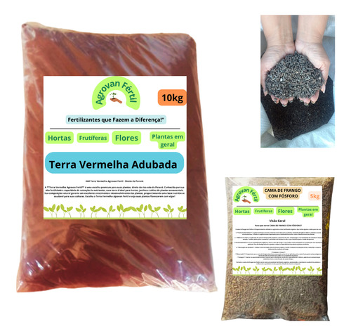 10kg Terra Vermelha + 5kg Adubo Organomiral (cama De Frango)