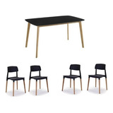 Juego De Comedor Mesa Nordica 160cm Claire + 4 Sillas Milan Color Negro