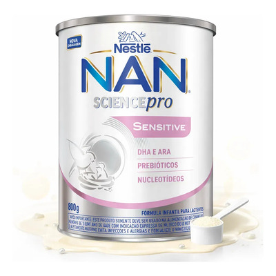 Fórmula infantil em pó sem glúten Nestlé Nan Sensitive en lata de 1 de 800g - 0 a 6 meses | Frete grátis