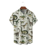 Camisa Hawaiana Unisex Blanca De Dinosaurio, Camisa De Playa