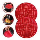 Kit 2 Tapete De Silicone Fritadeira Airfryer Antiaderente Cor Vermelho Redondo 28cm