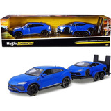 Maisto 1:24 Lamborghini Urus Y Huracán Coupe Con Remolque Color Azul