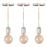 Kit 3 Pendentes Fio Cabo Vintage Retro Industrial E27 Cor Rose Gold 110v/220v