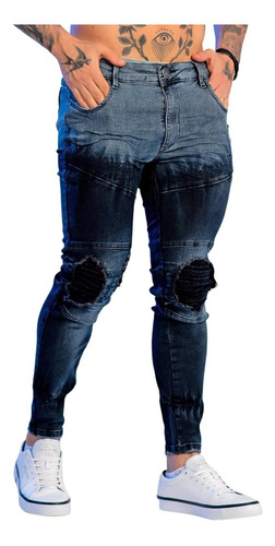 Calça Jeans Super Skinny Biker Destroyed Masculina