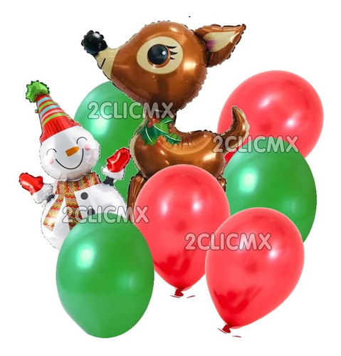 8 Globos Metalicos Navidad Fiestas Posadas Venado Navideño