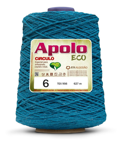 1 Novelo Barbante Apolo Eco 6 (627 Mt) - Circulo Cor 2194 - Turquesa