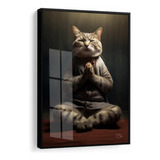 Quadro Decorativo Gato Animal Buda Meditacao C Moldura Vidro