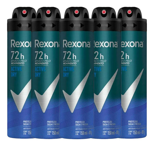 Desodorante Aerosol Masculino Active Dry Rexona Men - 5 Unid