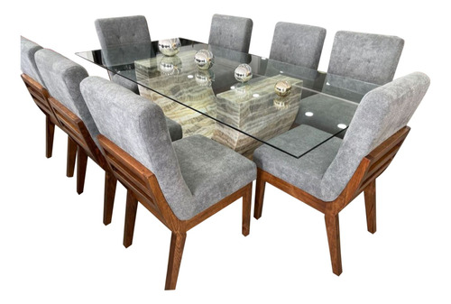 Comedor Roma 8 Sillas Cubierta De Cristal Base U Onix