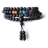 Coai 108 Japa Mala 7 Chakra Onyx Stone Wrap Pulsera Collar