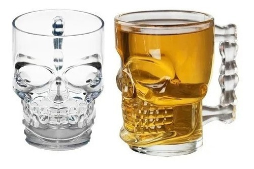 Taza Tarro De Cráneo Cristal Cervecero Calavera Set De 2 