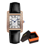 Correa De Reloj Kimsdun Square Diamond De Piel Impermeable, Color Negro