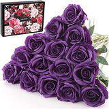15 Pimpollos De Rosas Flores Artificiales Realista Violeta
