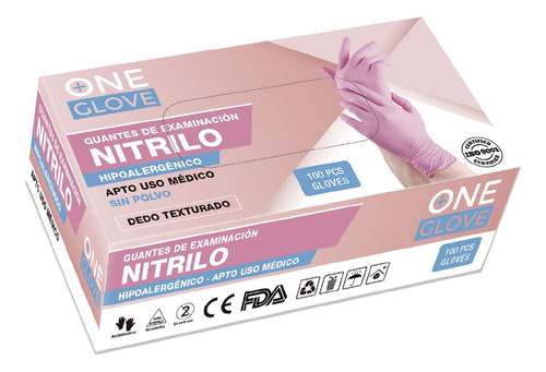 Guantes De Nitrilo Rosa Resistente Reforzado Caja X 100u