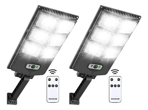 Kit 2 Holofote Solar Refletor 300w Poste Controle Ip65 Preta