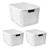 Kit 3 Cesto Caixas Organizadoras Rattan 7l C/ Tampa - Branco